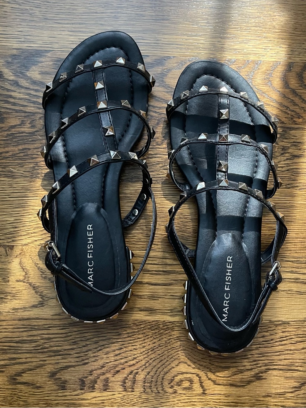Marc Fisher Black Pyramid Stud Strappy Sandals
